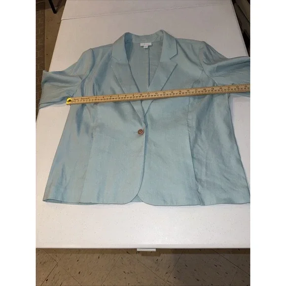 J JILL Love Linen Blazer Sea Glass Bl Single Button Unlined Jacket Petite Large - Picture 8 of 11